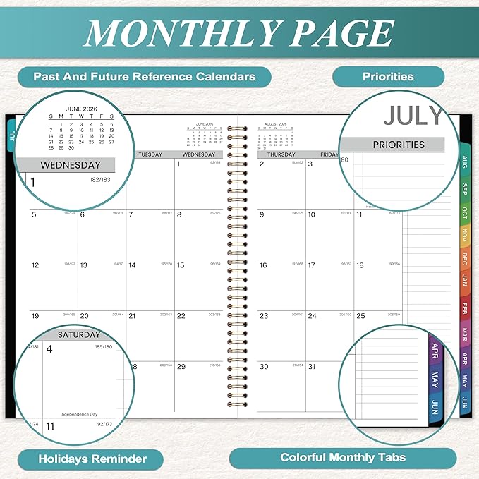 2026-2027 Appointment Book - 2026-2027 Planner, July 2026 - June 2027, 9" x 11", Daily Hourly Planner, Half Hour (30 Mins) Interval, Colorful Monthly Tabs, Lay-Flat, Inner Pocket