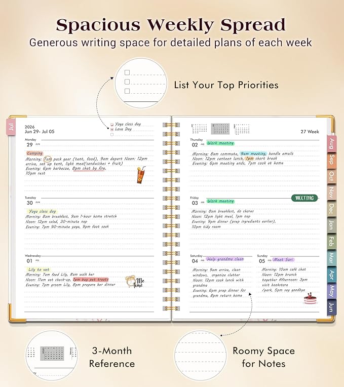 Academic Planner 2026-2027, Hardcover Weekly and Monthly Calendar Planner from July 2026 - June 2027, 6.1" x 8.2" A5 Daily Agenda with Tabs, College School Organizer for Student Teacher, Butterfly Bouquet