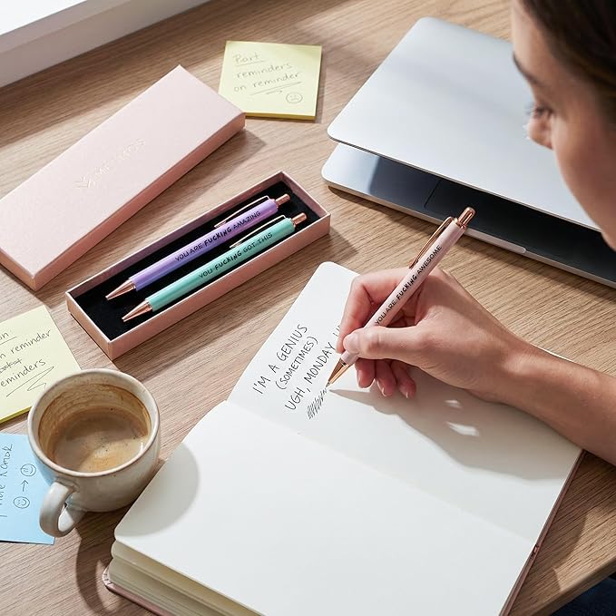 MESMOS Fucking Awesome Pen Set, Inappropriate Funny Gifts for Women and Friends. Fun and Motivational Office Pens for Coworkers, German-Made Ballpoint Ink