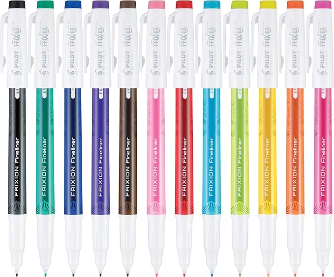 PILOT FriXion Fineliner Erasable Marker Pens, Fine Point 0.5 mm, Pack of 12, Assorted Colors, Erasable Pens - Ideal for School, Journaling, & Office Writing (Pack of 12)