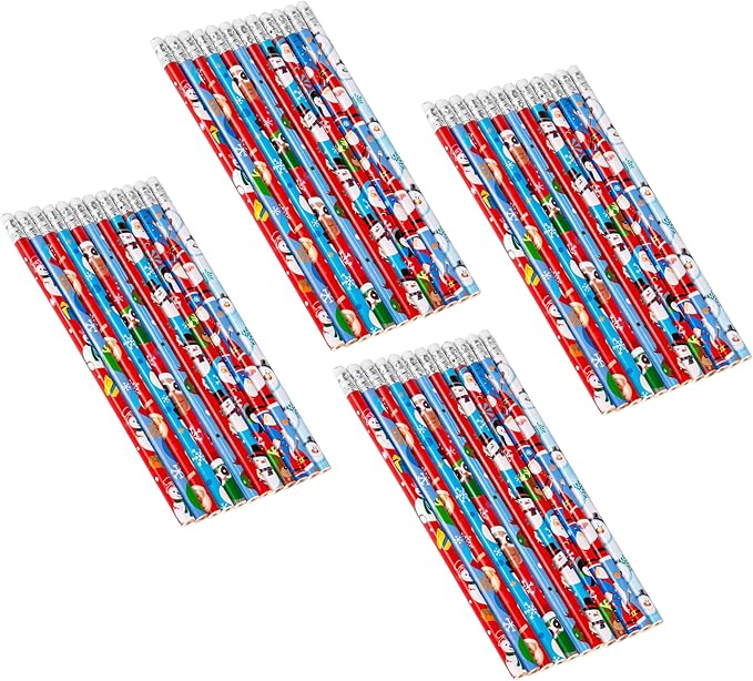 48pcs Christmas Pencils with Eraser Wood Pencils Bulk for Christmas Décor Stationery Office Supply (Christmas, 48)