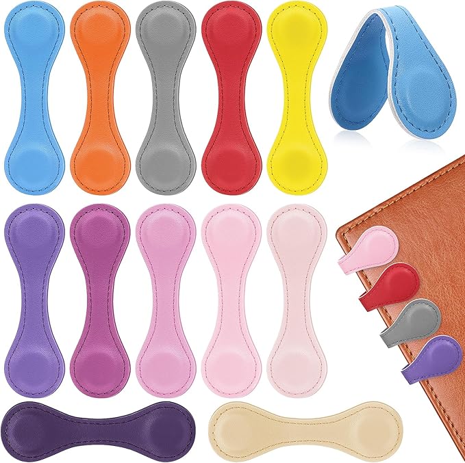 Magnetic Leather Bookmark, 12 Pcs Colorful Leather Magnet Book Marks Page Markers Retro Magnet Bookmark Clips Reading Supplies Gift for Reading Men Women Book Lovers (Bright)
