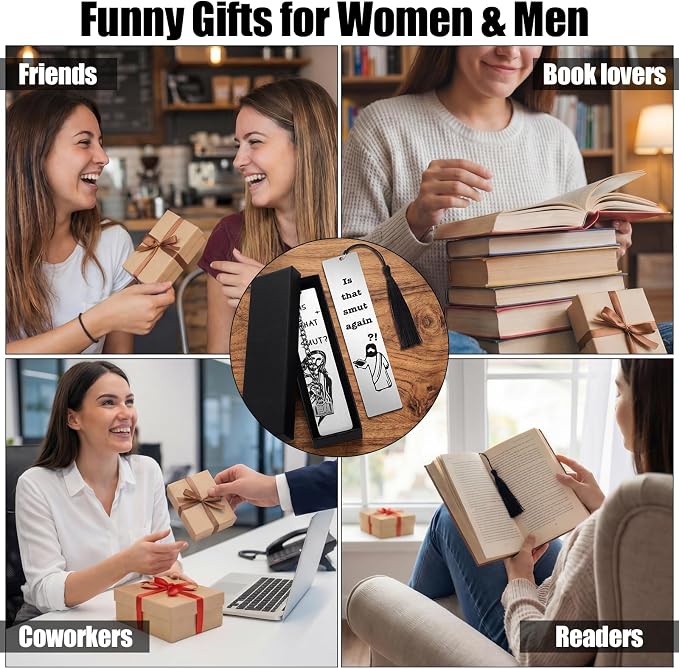 Kenning 2 Pcs Metal Bookmarks with Gift Box is that Smut Novelty Gag Book Mark Humorous Jesus Christian Book Lover Smut Gift for Female Friend Bookish Nerd Booklover Adult Women Christian Gifts