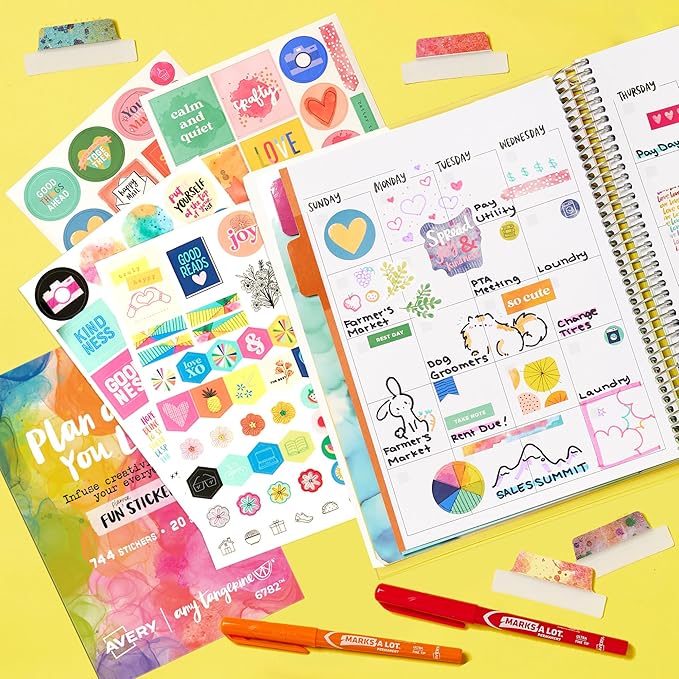 Avery + Amy Tangerine Designer Collection Planner Stickers, 20 Sticker Sheets, 744 Total, Weekly, Monthly and Daily Accessories for Journals and Calendars (6782)