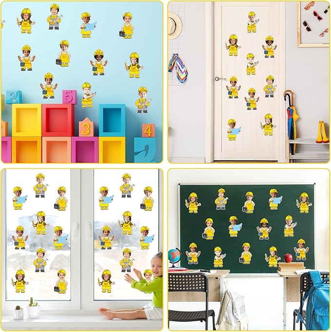 60pcs Constructor Cutouts Construction Helmet Classroom Bulletin Board Decoration Construct Theme DIY Photo Craft Cutouts Construction Theme Classroom Supplies for Kids School Chalkboard Wall Decor