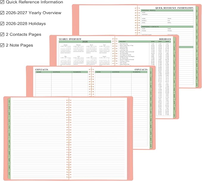 Planner 2026-2027 - 11.38'' x 8.74'', Weekly & Monthly Planner Notepad 2026-2027, JUL. 2026 - JUN. 2027, Appointment Book, 60 Minutes Interval, Monthly Tabs, Faux Soft Leather, Spiral Bound - Rose Golden