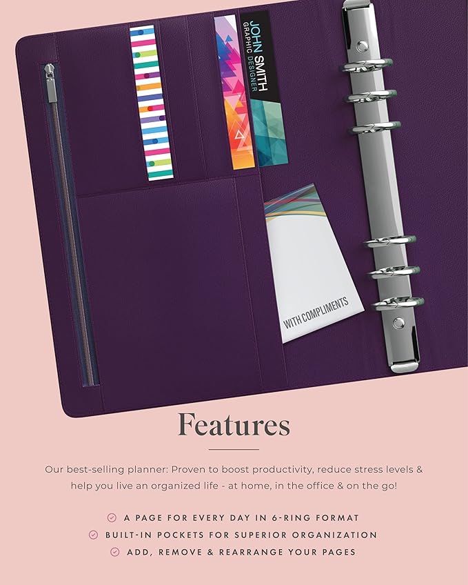 LUX PRO A5 - Daily Planner & appointment diary 2024 - Gratitude journal, wellness journal & Undated weekly planners and organisers - Desk journals for women & men - LUX Productivity (Purple Mulberry)