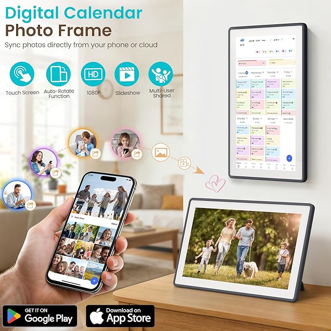 15.6’’ Digital Calendar Frame Wall Touchscreen Electronic Calendar, Smart Family Planner for Schedule, Chore Chart & Meals Task Organizer, Digital Photo Display, Wall & Desk Mountable, Gray