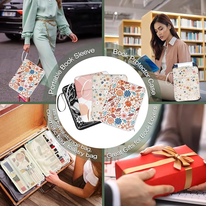Owls Book Sleeve Book Pouch, PU Leather Waterproof Kindle Pouch, Cute Book Protector Case with Zipper, 12.6"x 9.4" Print Portable Book Cover Bag for Book Lovers Gifts Paperbacks Bibles