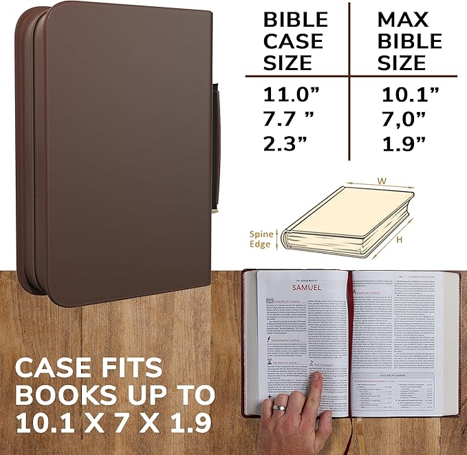 DEHITE Bible Cover Case for Men and Women – Leather Bible Carrying Bag – Pen Slots – Zippered Pocket – Premium Faux Leather