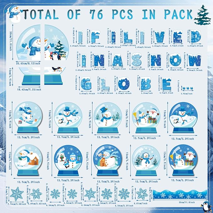 Dispowreath Winter Bulletin Board Decorations Set Winter Snow Globe Classroom Door Wall Decorations Snowman Penguin Snowflakes Cutouts for Bulletin Board Borders Christmas Classroom School Supplies