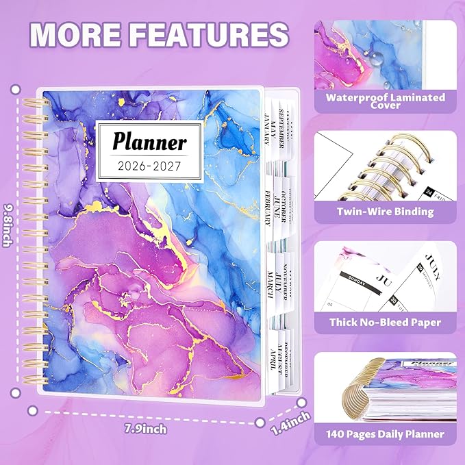 Planner 2026-2027, Large 18 Months Academic Daily Weekly Monthly Planner Yearly Agenda Jan. 2026–June. 2027, 7.9" x 9.8", Page Tabs, Separator Page, Pocket Folder, Bookmark, Stickers, Sticky Note Set