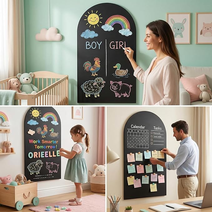 Magnetic Chalkboard Wall Arch Decal, 39.3"x17.5" Self Adhesive Peel and Stick Blackboard Paper (Contains 76pcs Components) for Home Playroom Classroom