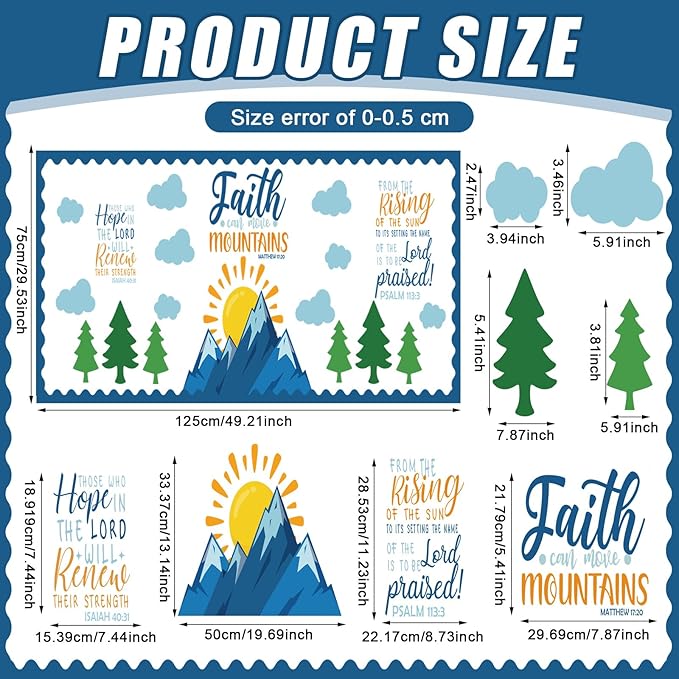 Sayglossy Faith Can Move Mountains Bulletin Board Decoration Religious Classroom Bulletin Board Faith Mountain Cutout for Sunday School Religious Classroom Home Wall Decor
