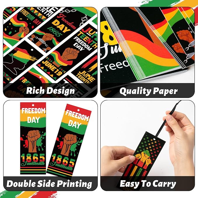 Haooryx Juneteenth Bookmarks - 120Pcs 1865 Juneteenth Bookmarks with Ribbon Celebration June 19 Freedom Day Book Marks for Africa Americans Independence Day Classroom Inspirational Handouts Supplies