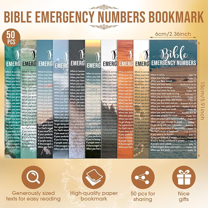 Feifeiya 50 Sets Christian Fathers Day Gifts Bulk Religious Pens Bible Verse Emergency Numbers Bookmark Scripture Catholic Gift for Women Men Church Welcome Sunday School(Neutral Color,English)
