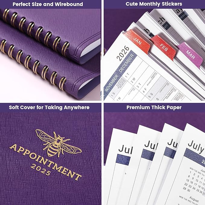 2026 Appointment Book - 30 Minutes-Hourly, Weekly ＆ Monthly Calendar Planner 2026, Jan. 2026 - Dec. 2026, 8.26" x 10.7", Daily/Hourly Planner, Schedule Planners, Spiral Binding, Purple