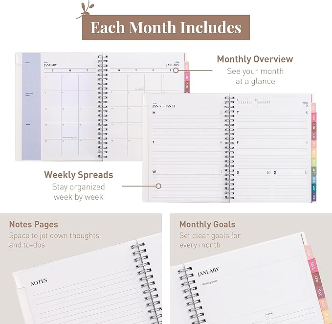 Rileys 2026 Planner, Agenda Planner With Weekly And Monthly View, Daily Agenda Book And Yearly Planners Calendar Book, Spiral Bound With Tabs, Notes, Goals And Holidays (Blue, 8 x 6 in)