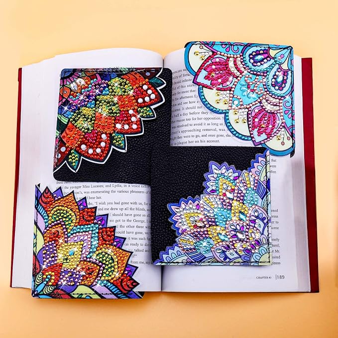 Diamond Art Bookmarks, 4 PCS Cute Diamond Art Bookmarks for Book Lovers, DIY Corner Bookmark Diamond Art Kits for Kids
