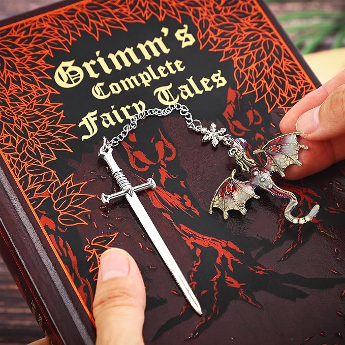 Fourth Wing Bookmark with Sword and Red Dragon-Fantasy Antique Tassel Metal Pendant, Vintage Red Bookmarks for Reading Lovers Women, Men, Teachers and Students, Christmas Birthday Gifts