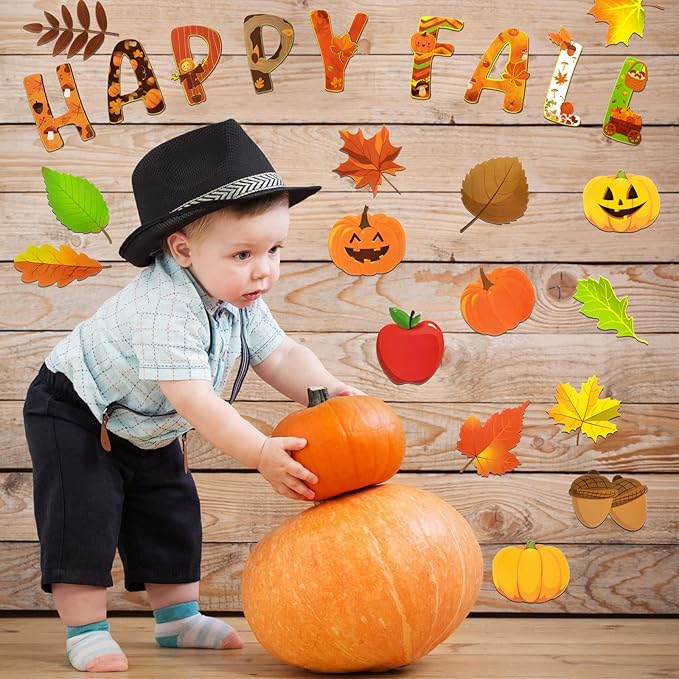 Marspark 68 Pieces Thanksgiving Classroom Decoration Fall Bulletin Border Decoration Pumpkin Maple Leaves Turkey Paper Cutouts Thanksgiving Wall Decor for Autumn Harvest Party School Home Windows