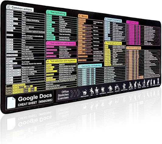 Google Docs Cheat Sheet Mouse Pad, Large Mousepad for Google Docs Shortcuts, Extended Gaming Pad for Mouse and Keyboard, High Definition Printing, Stitching,Waterproof, Anti Slip(Windows)