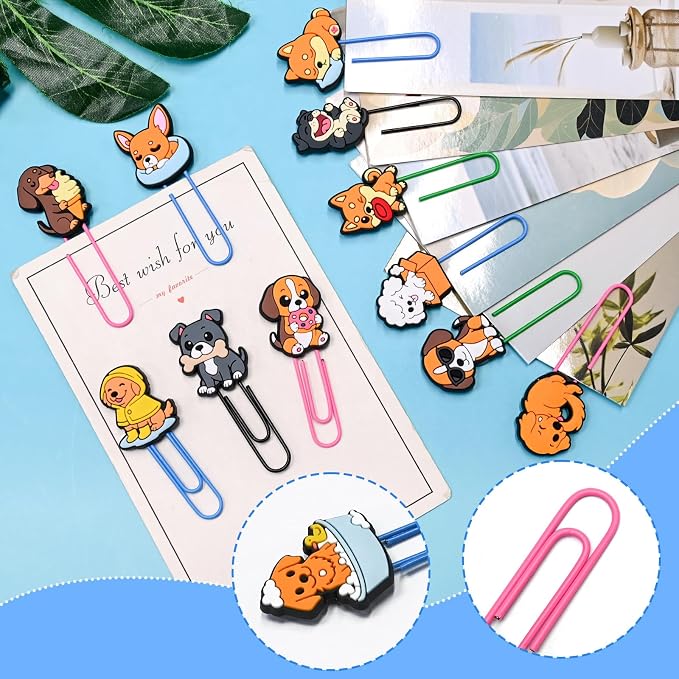 Cute Paper Clips,30Pcs Cute Pet Dog Bookmark Paperclips Bulk Metal Fun Puppy Planner Clip Charms Clamp Animals Desk Accessories Stationery Colorful Office Supplies gift for Student Teacher Party Decor