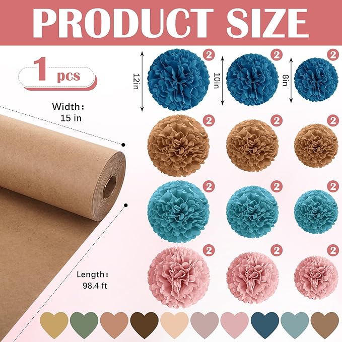 Mooliwe Classroom Tree Bulletin Board Set DIY 3D Cardboard Tree with Paper Pom Poms Kraft Craft Bulletin Board Wall 3D Decorations for School Elementary Teacher Chalkboard(Boho Color,6, 8, 10 Inch)