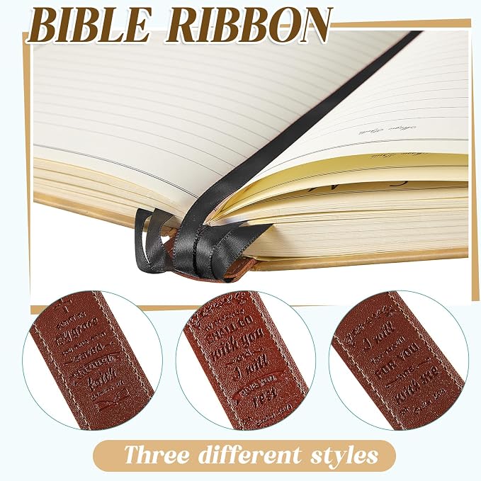 Outus 3 Pieces Bible Ribbon Bookmark Markers Artificial Leather Bookmark with Ribbons for Books Office(Inspirational,Black)