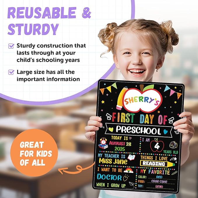 FaCraft First Day of School Sign Board - 11"×14" Double Sided First & Last Day of Preschool Pre-K Kindergarten Chalkboard Reusable and Erasable Sign Photo Prop Gift Back to School Supplies