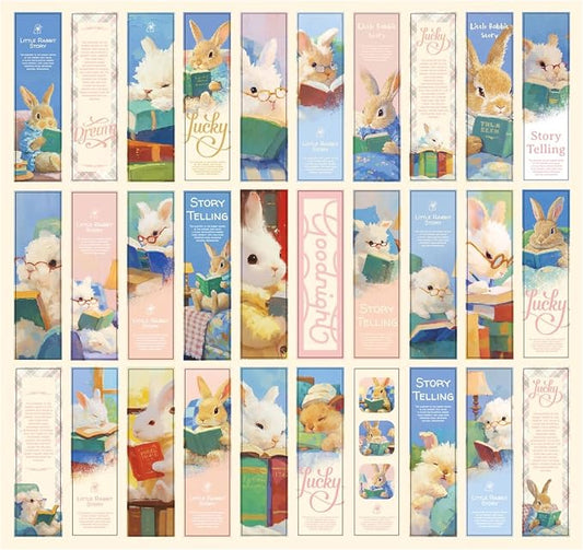 Cute Funny Animal Theme Colorful Bookmarks, 30 PCS (Rabbit Story)