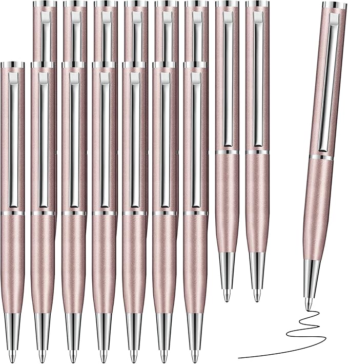 Chinco 16 Pcs Champagne Mini Pen 3 Inch Tiny Short Pen for Pockets Notebook Metal Small Ballpoint Bulk for Boss Notepads Notebooks Business Trip Office School Supplies
