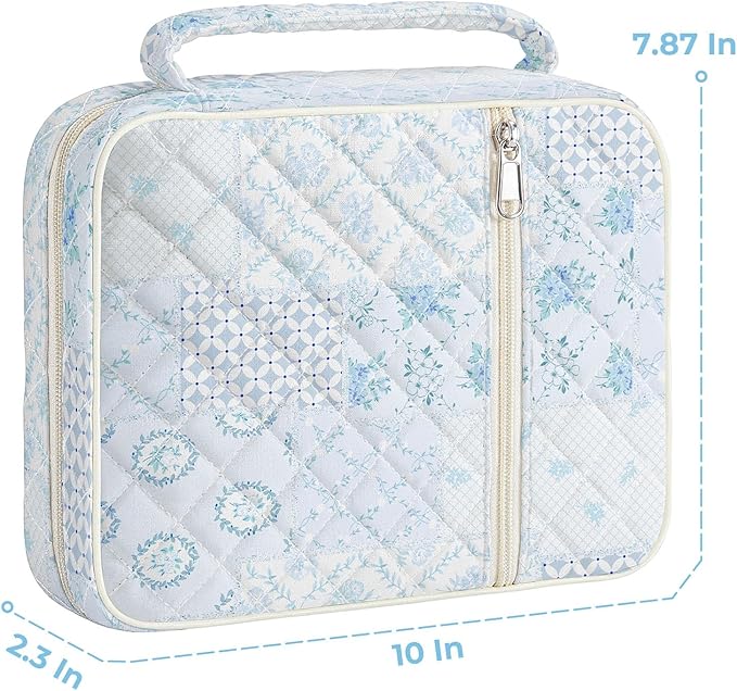 WOBAGMEN Bible Cover Case for Women,Large Bible Tote Bags Organizer Quilted Carrying Case for Girls,Bible Study Supplies Accessories Christian Gifts for Women (Blue Floral pin, M)