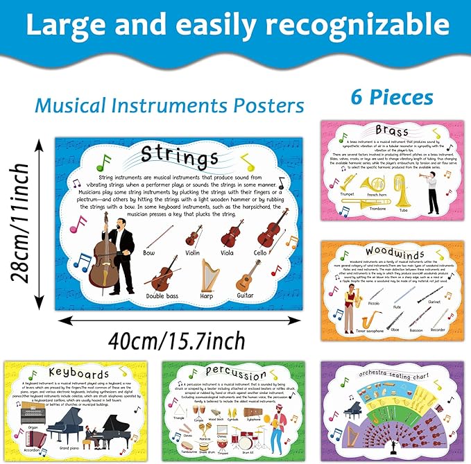 Music Posters Musical Instruments Bulletin Board Set Orchestra Posters for Classroom Musical Education Decor for Primary School Middle School and High School Classroom Decorations Homeschool