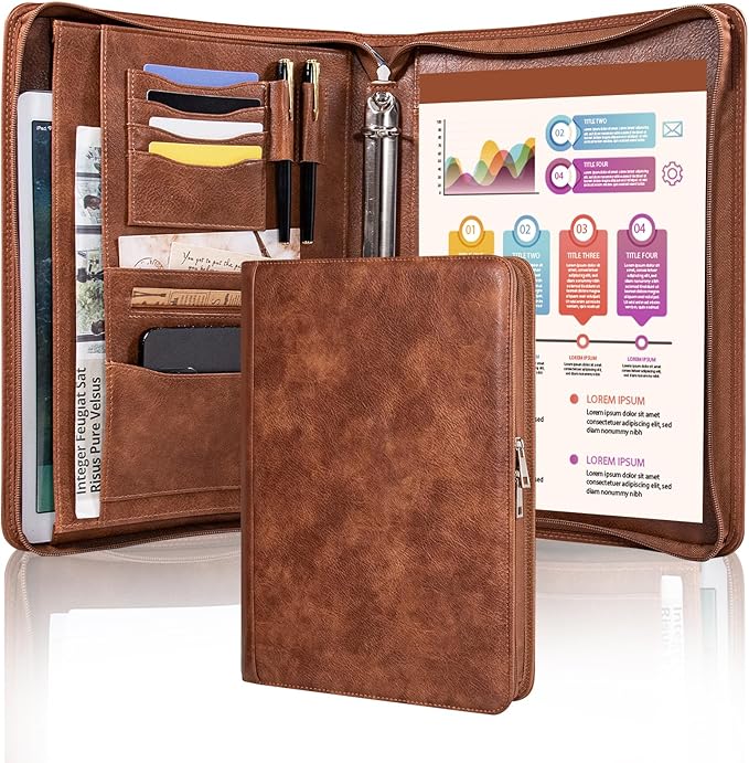 Calfinder 3 Ring Portfolio Binder with Zipper,Leather Portfolio for Men,Padfolio for Women,Professional Business Portfolio Organizer for Resume/Interview, A4 Letter Document Organizer