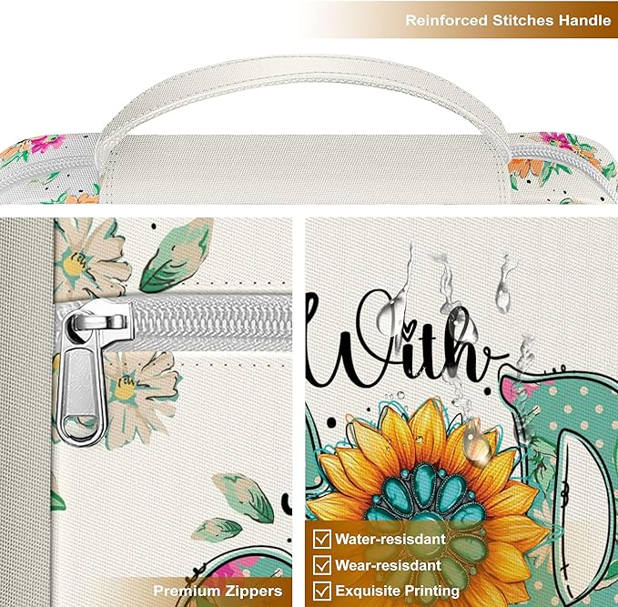 Floral Sunflower Bible Cover for Women with Handle and Zipper Pocket, Inspirational Canvas Bible Bag with Scripture Verse, Fits Standard Size Bible, Christian Gift for Mom, Girls