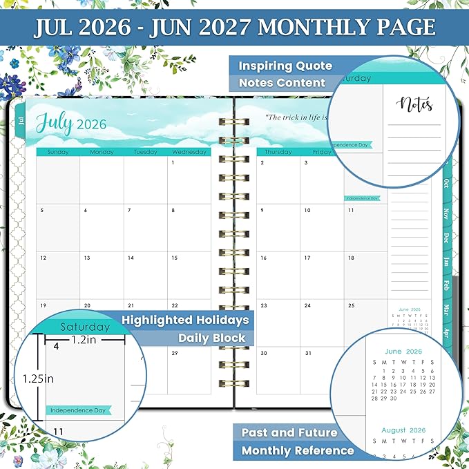 Planner 2026-2027 - 6.5" x 8", JUL. 2026 - JUN. 2027, Weekly & Monthly Planner2026-2027, 2026-2027 Academic Planners with Tabs, Sturdy Cover, Premium Paper, Back Pocket, Strong Twin-wire Binding
