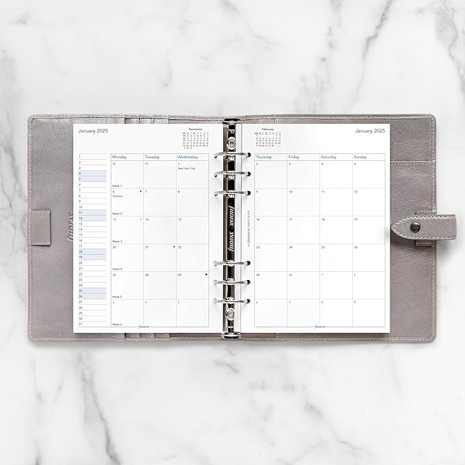 Filofax Calendar Diary Refill, A5 Size, Month-to-View, White Paper, English, 2025 (C68510-25)