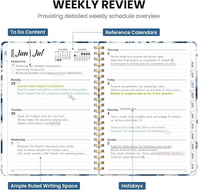 Planner 2026-2027, Monthly and Weekly Academic Planner July 2026 - June 2027, Hardcover Student Teacher Planning Agenda Calendar Book with Tabs, Perfect for Office School Supplies, A4 (8.5" x 11") - Watercolor Petal