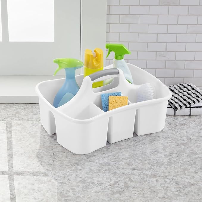 Multipurpose Easy-Carry Plastic Utility Caddy - Durable Handy Storage Organizer for Home Kitchen Bathroom Office Garage, White