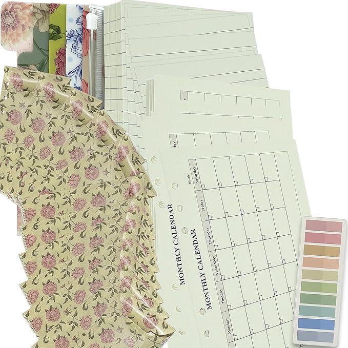 A6 Budget Planner Inserts with Undated Monthly Calendar Refills Budget Cash Envelopes, A6 6 Ring Organizer Planner Binder Journal Inserts Women Refillable Planner Agenda
