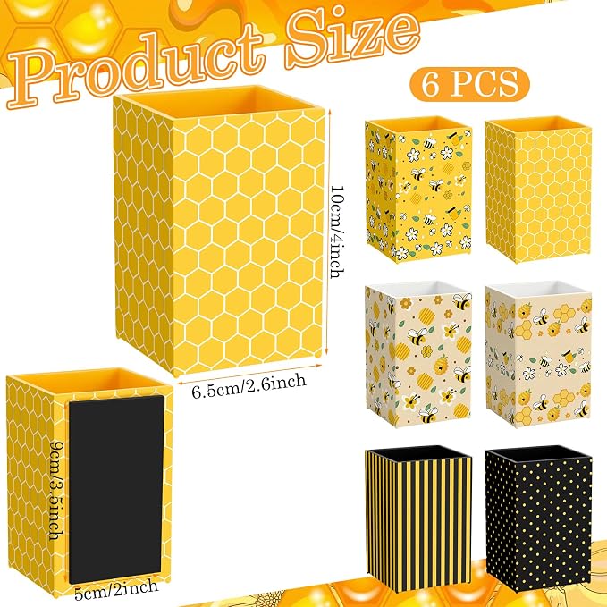 6 Pcs Bee Theme Classroom Decor Classroom Magnetic Storage Boxes Magnetic Storage Containers Plastics Pen Holder for Refrigerator Whiteboard Home Office School Organizer Supply