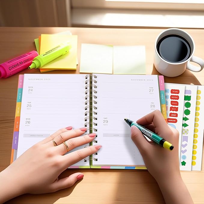 And Per Se Student Planner 2025-2026, Academic Planner July 2025 - June 2026, 8.5" × 6.2", Weekly & Monthly Lesson Plan for Students with Colorful Tabs & Stickers (Joyful Wave)