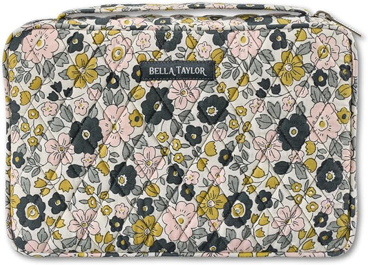 Bella Taylor Small Bible Cover for Women - Quilted Cotton Bible Case for 6 x 9 inch Books - Delicate Floral Charcoal