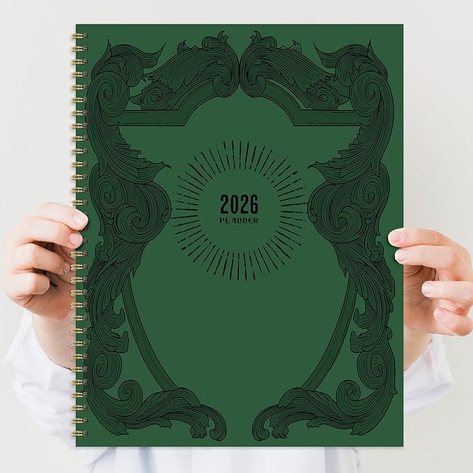 TF Publishing 2026 Crest Large Weekly Monthly Planner with 12-Month Calendar Grid, Goals and Task Trackers, Notes Section, and Stickers - Large Planner for School or Work - 9in x 11in