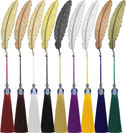 18 Pcs Metal Feather Bookmark with Tassels Vintage Gifts for Women Men Teacher Student Graduation Birthday Gifts Feather Shaped Bookmark Assorted Colors Metal Page Markers for Book Lover