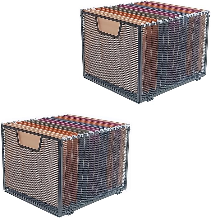 2 Pack Metal File Baskets,Hanging File Folder Organizer,Office File Box,Letter Size,Black (2)
