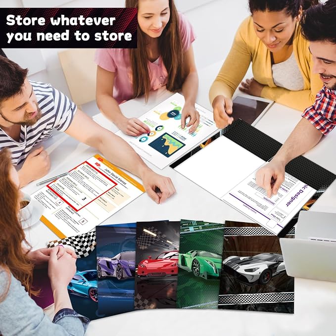 Car Decorative File Folder Set Car 2-Pocket Folder Set 6 Designs Teachers Students School Office Supplies Cool Car Pocket Homework Folders Bulk for Kids 12 Count 8.6in x 11.8in