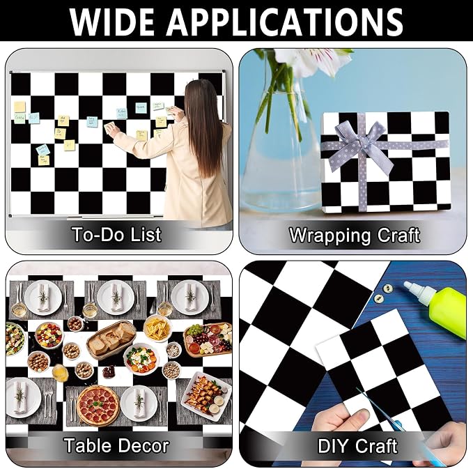 Black Checkered Bulletin Board Roll Reusable Waterproof Erasable Black White Retro Bulletin Board Roll Checkered Flag Non-Woven Fabric Background Poster for Classroom Decor Wrapping Craft 15.7" x 40ft