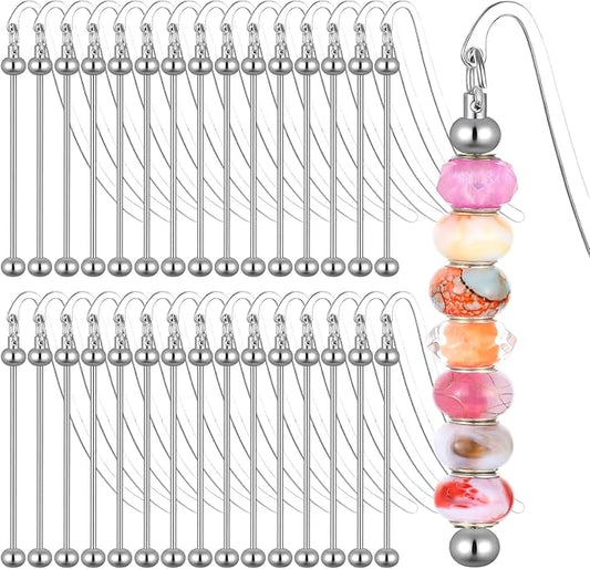 30 Pcs Beadable Bookmarks DIY Metal Blank Bar for Beads, Bulk Beading Bookmark Craft Kit for Jewelry Pendant Charms, Gift for Book Lovers, Learners, Teachers (Silver)
